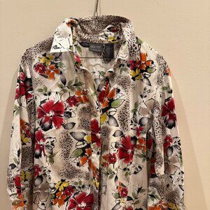 Chicos Additions Size 2 (Large) Womens Button Up Blouse Floral Animal Print
